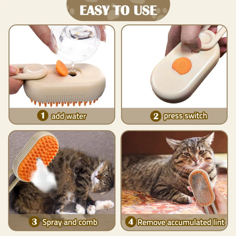 Steam Brush Cat Brush Cats Vaporizer Pet Hair Brush Remover Pets Cleaning Steamy Spray Massage Comb 3in1 Grooming Supplies - Image 4